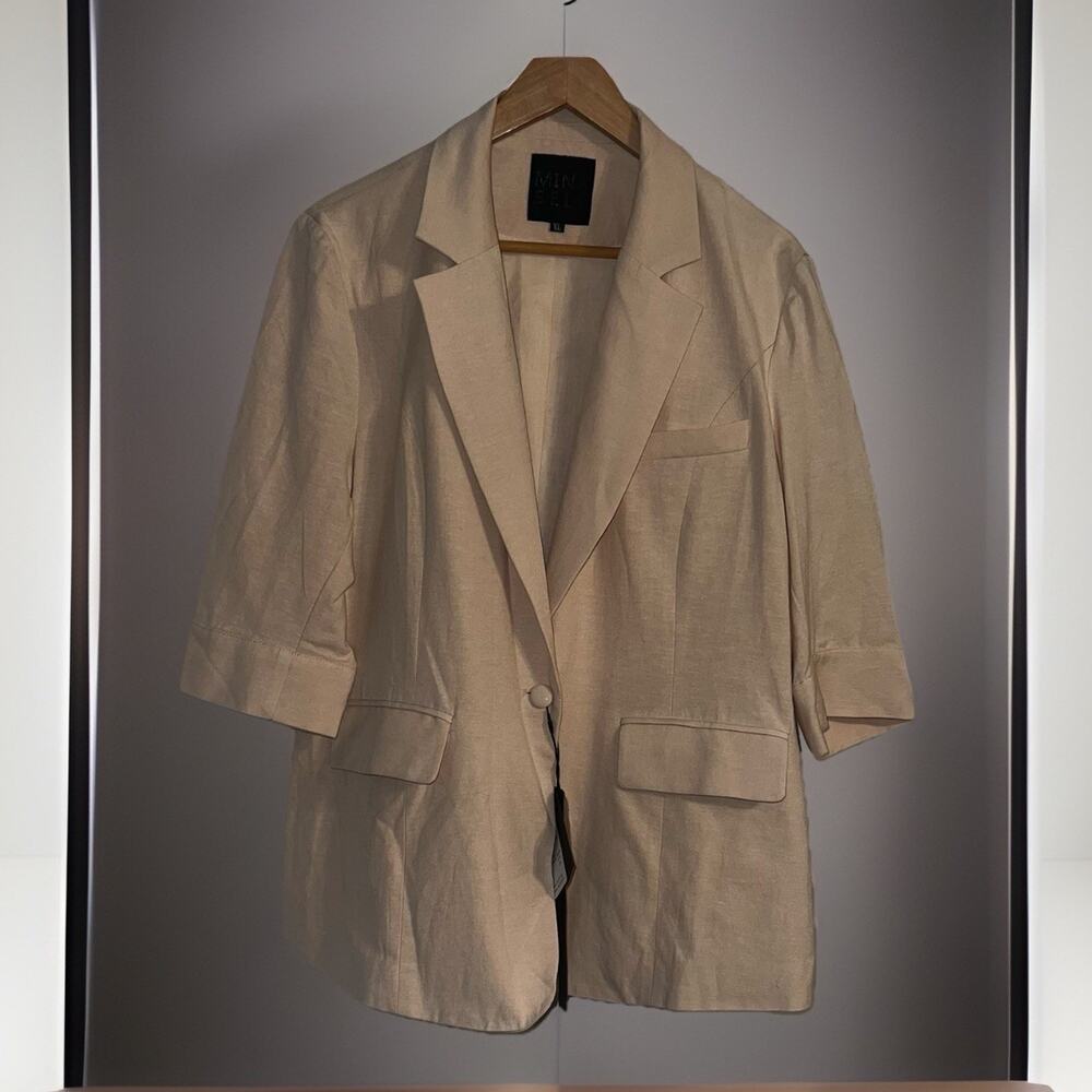 Mina Self Fully Lined Cream/Tan Blazer, Cotton Linen Blend , Sz XL, Old Money